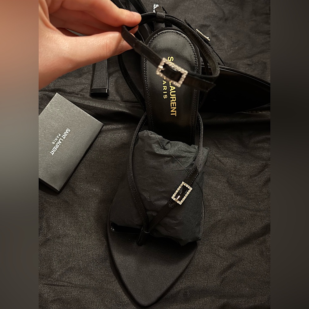 Saint Laurent Black Strappy Heeled Sandals - Picture 6 of 12